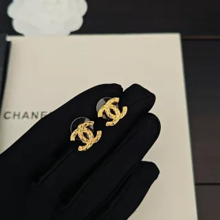 Chanel CC Logo Woven Gold-Tone Stud Earrings