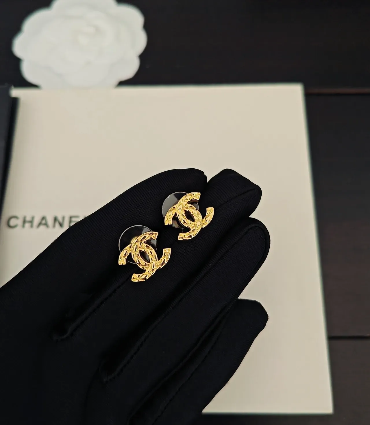 Chanel CC Logo Woven Gold-Tone Stud Earrings 2