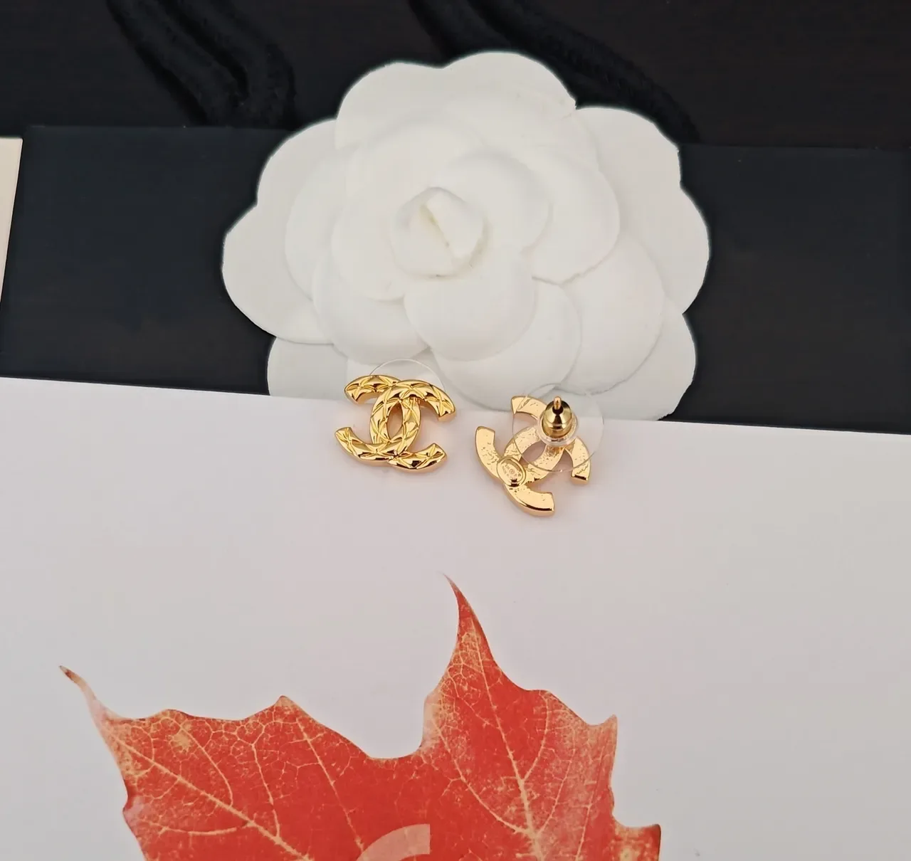 Chanel CC Logo Woven Gold-Tone Stud Earrings 3