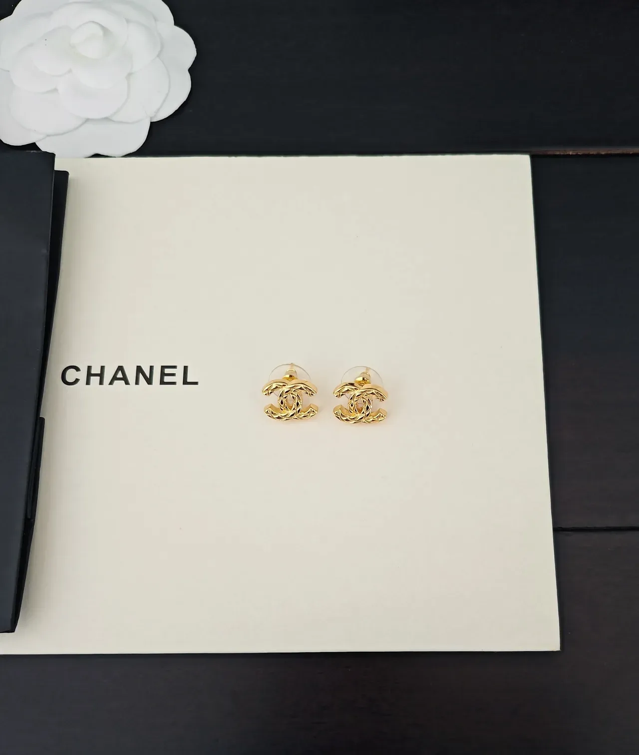Chanel CC Logo Woven Gold-Tone Stud Earrings 5