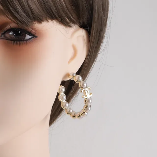 Chanel CC Pearl Hoop Earrings 2