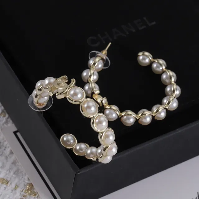Chanel CC Pearl Hoop Earrings 3
