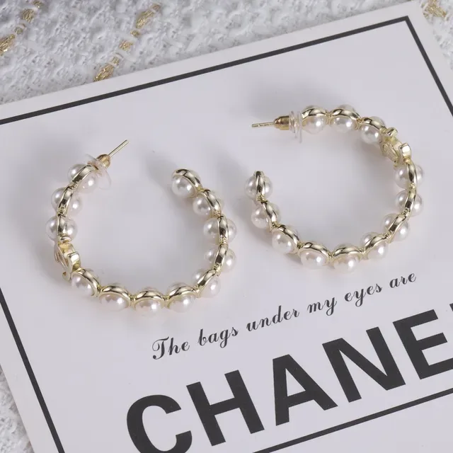 Chanel CC Pearl Hoop Earrings 4