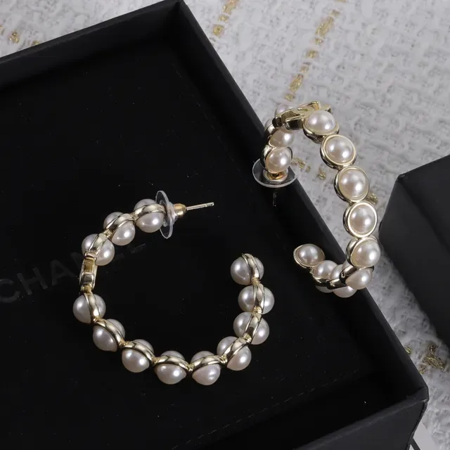Chanel CC Pearl Hoop Earrings 5
