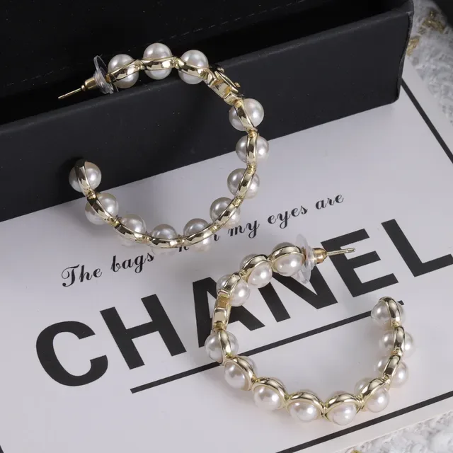 Chanel CC Pearl Hoop Earrings 6