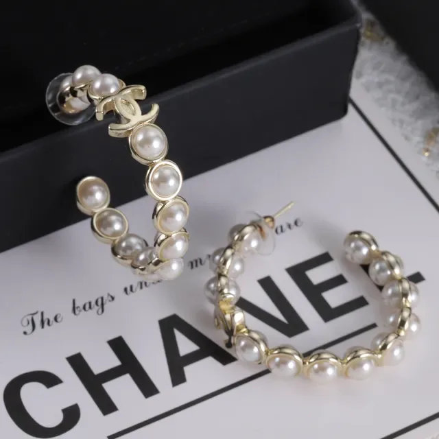 Chanel CC Pearl Hoop Earrings 7