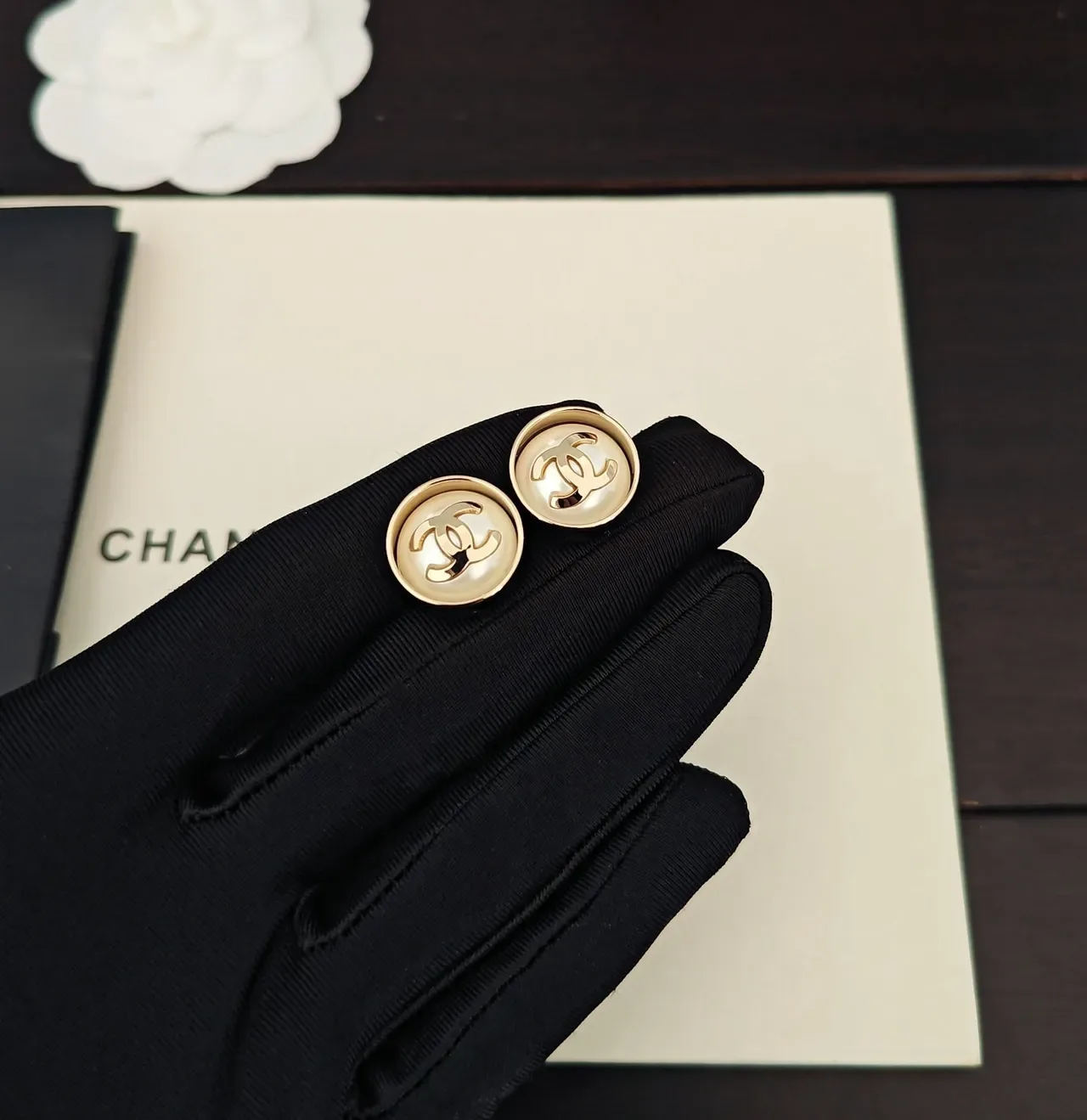 Chanel CC Stud Gold Beige Circular Metal Earrings 2