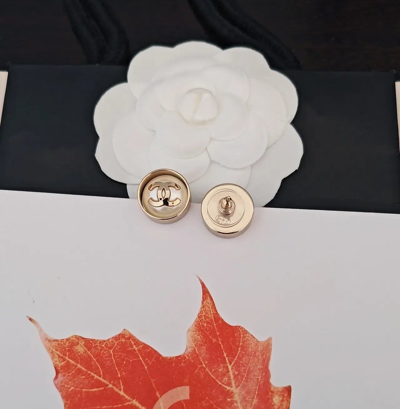 Chanel CC Stud Gold Beige Circular Metal Earrings 3