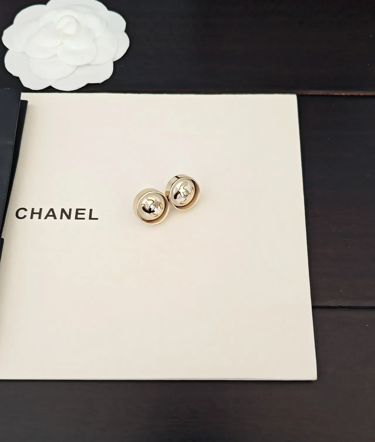 Chanel CC Stud Gold Beige Circular Metal Earrings 5