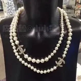 Chanel क्लासिक पर्ल नेकलेस सफेद चांदी डबल-स्ट्रैंड नेकलेस