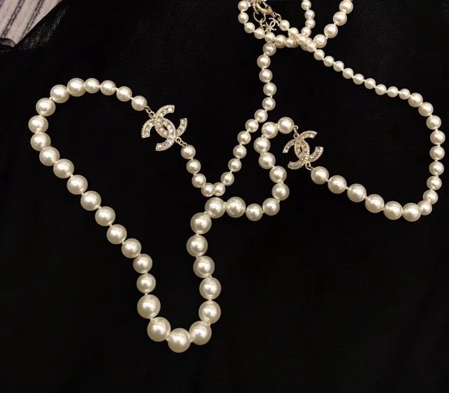 Chanel Classic Pearl Necklace White Silver Double-Strand Necklace 2