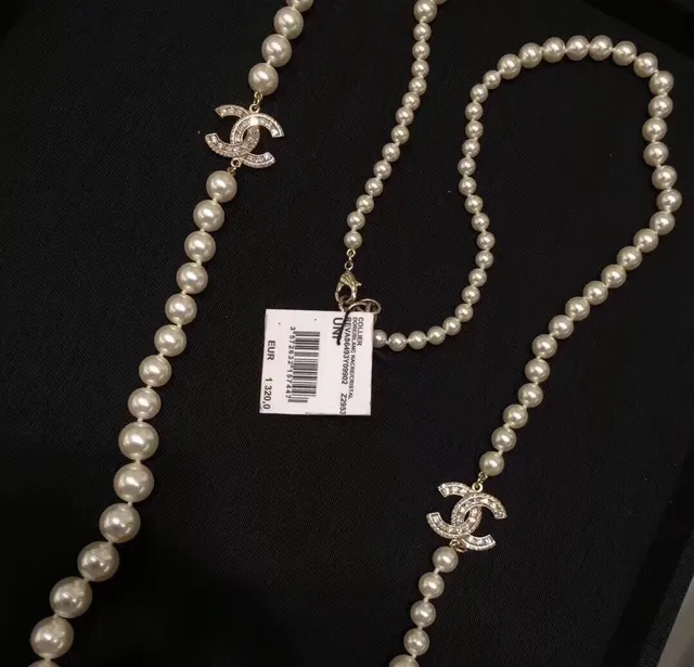 Chanel Classic Pearl Necklace White Silver Double-Strand Necklace 4