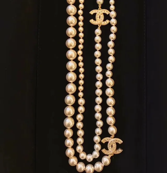 Chanel Classic Pearl Necklace White Silver Double-Strand Necklace 6