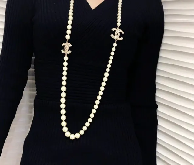 Chanel Classic Pearl Necklace White Silver Double-Strand Necklace 7