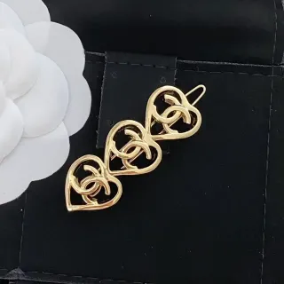 Chanel Gold Black Metal Triple Heart Motif Brooch