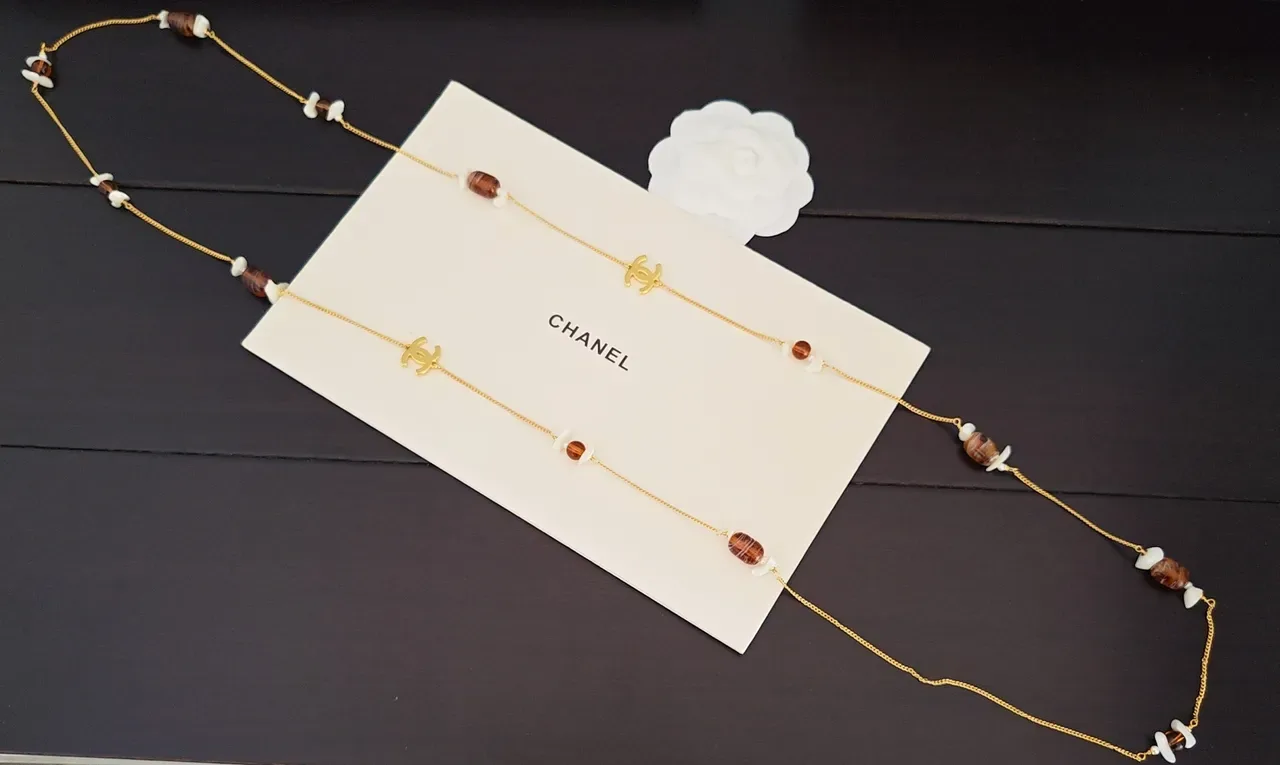 Collier Chanel Chaîne Gold Brown Perles Amber Agate 2