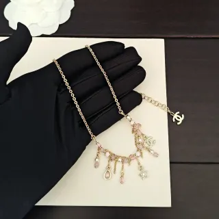 Chanel Gold Pink Chain Multi-Charm Pendant Necklace