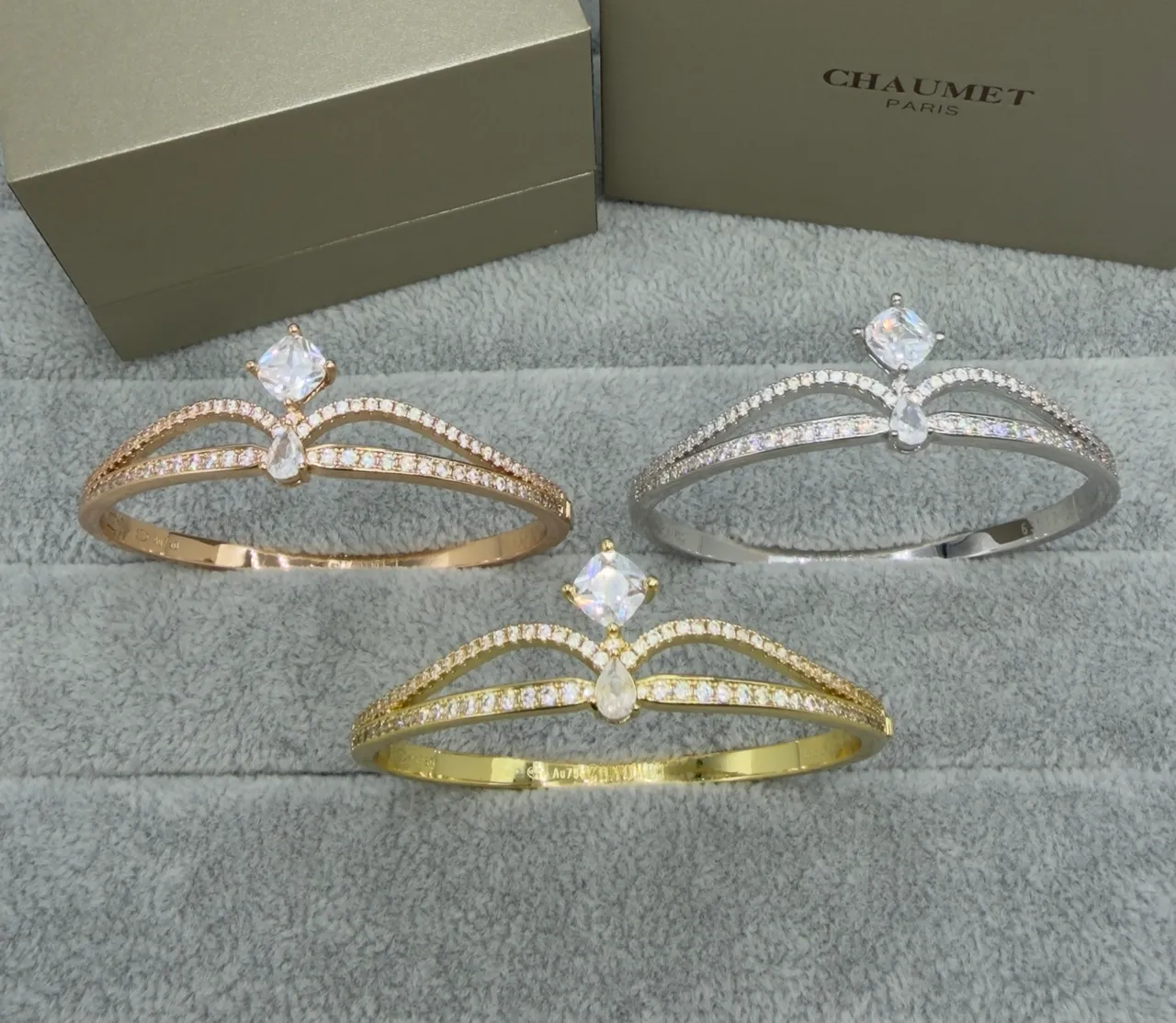 Chanel Gold Transparent Double-Banded Pavé-Set Bracelet 5