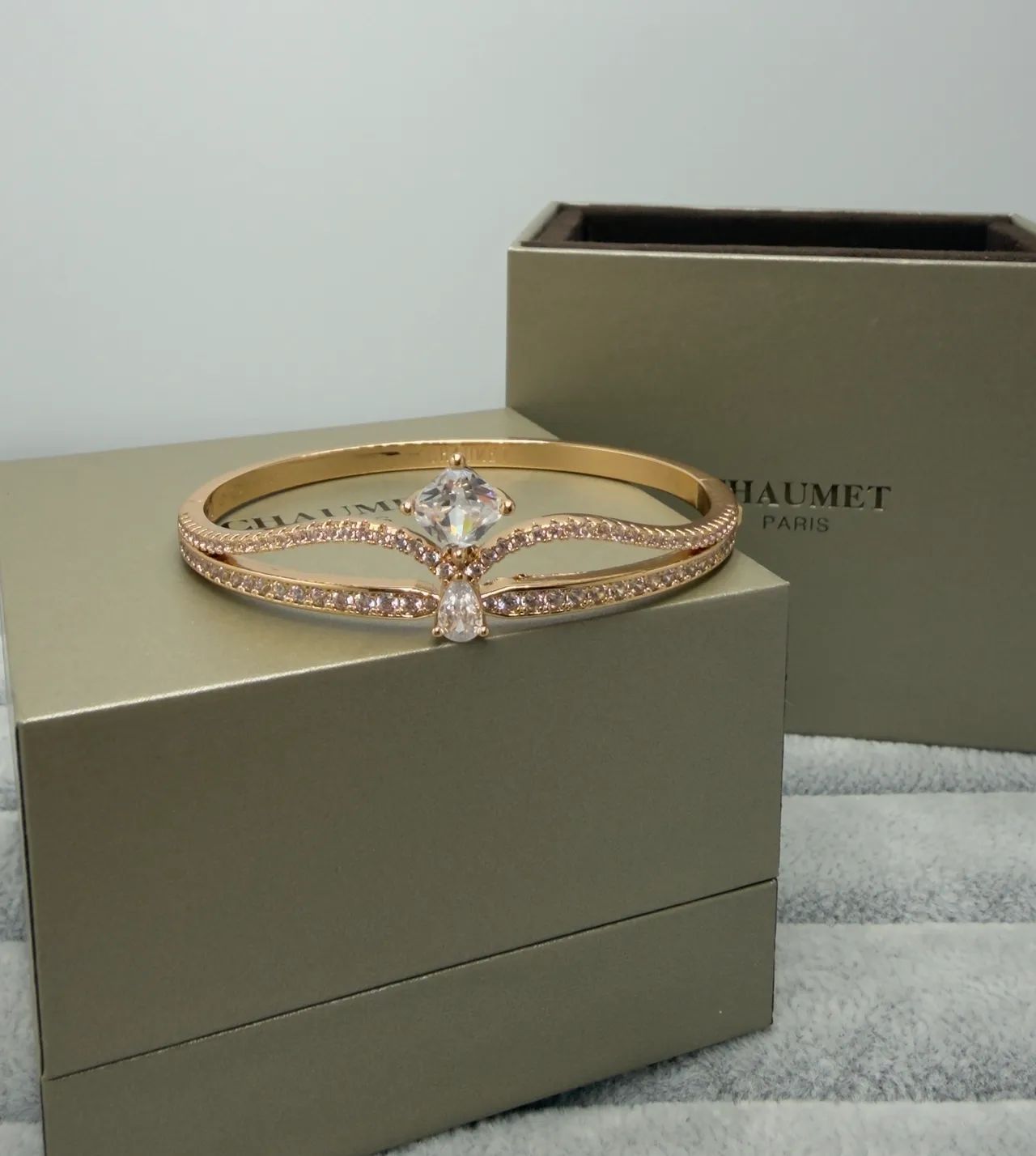 Chanel Gold Transparent Double-Banded Pavé-Set Bracelet 6