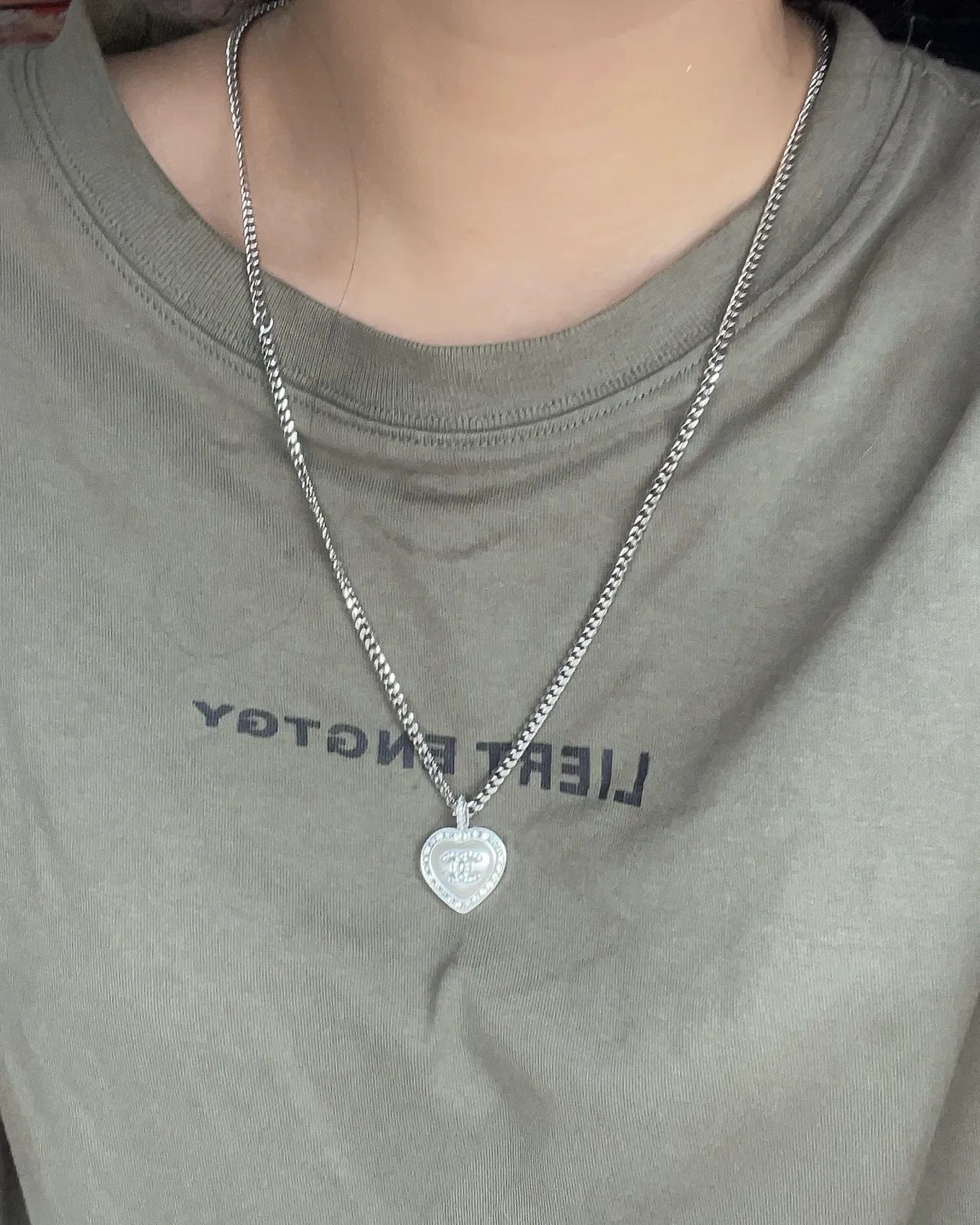 Chanel Heart Black Silver Pendant Pavé Crystal Border Necklace 3