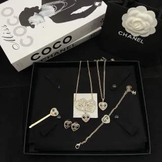 Chanel Heart Motif Gold Black Crystal-Pavé Necklace