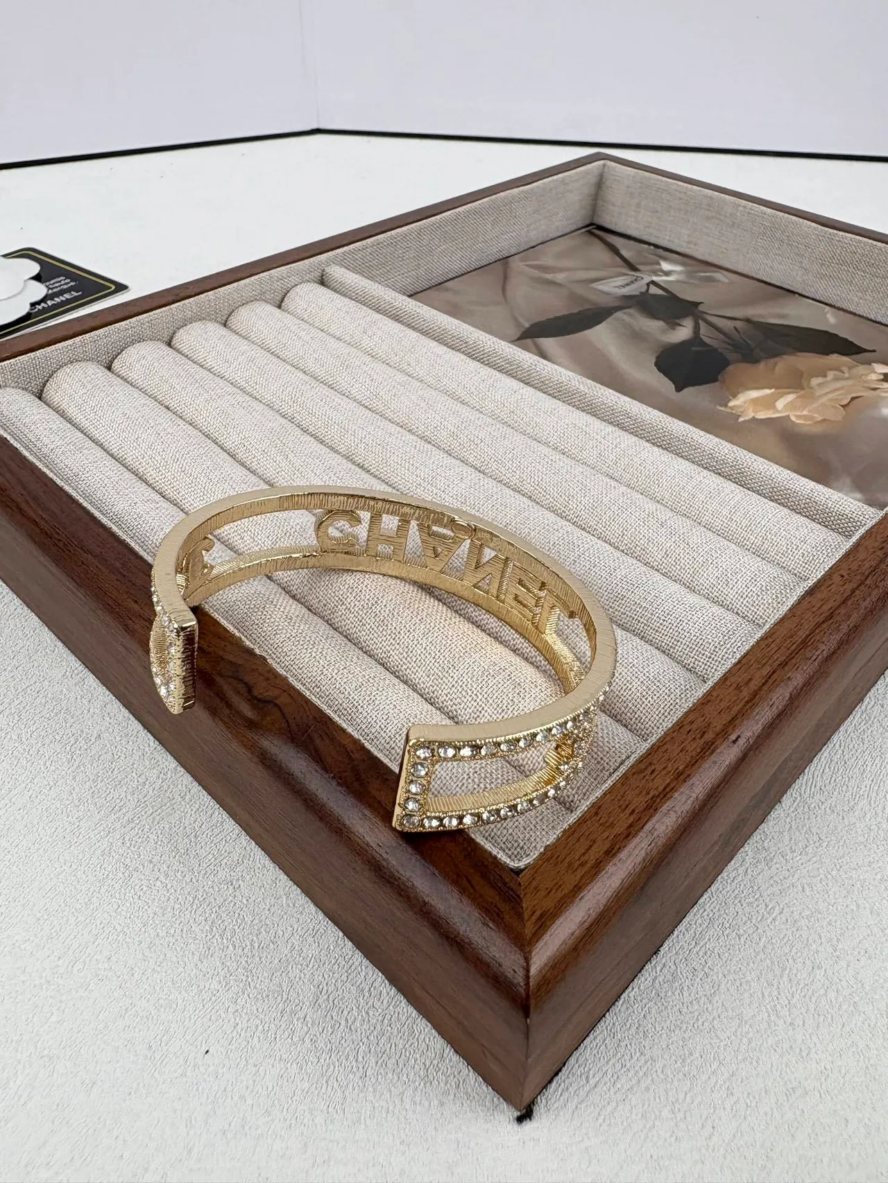 Chanel Logo Cuff Silver Transparent Open Crystal-Pavé Bracelet 2