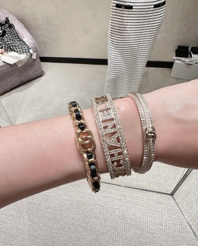 Chanel Logo Cuff Silver Transparent Open Crystal-Pavé Bracelet 6