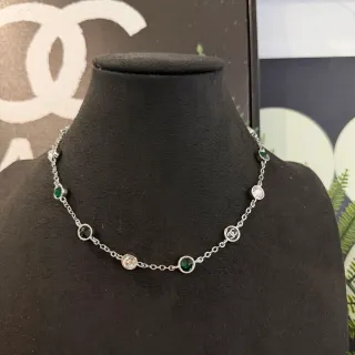 Chanel 多石 interlocking CC logo 链条项链