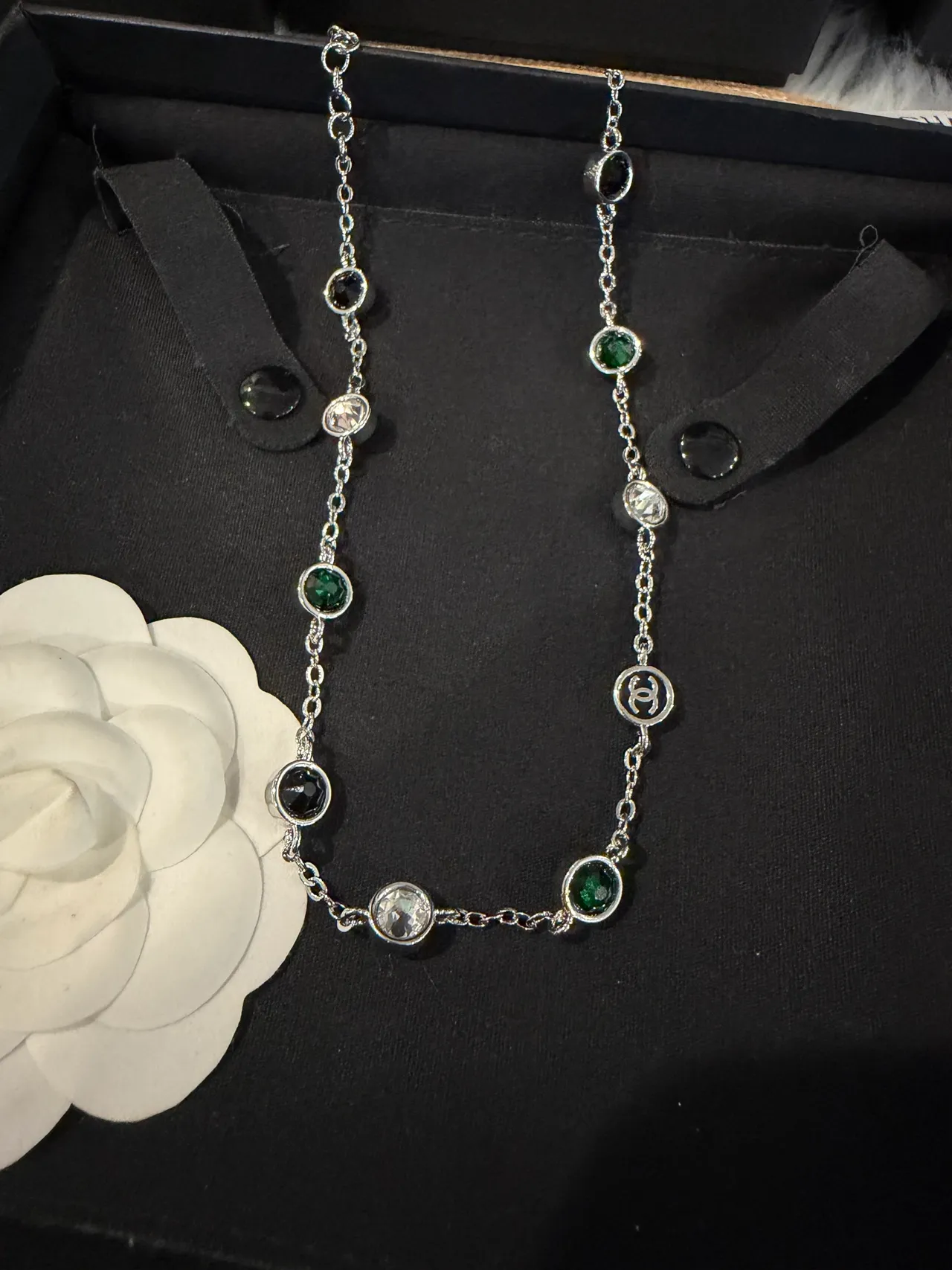 Chanel Multi-Stone Interlocking CC Logo Chain Necklace 3
