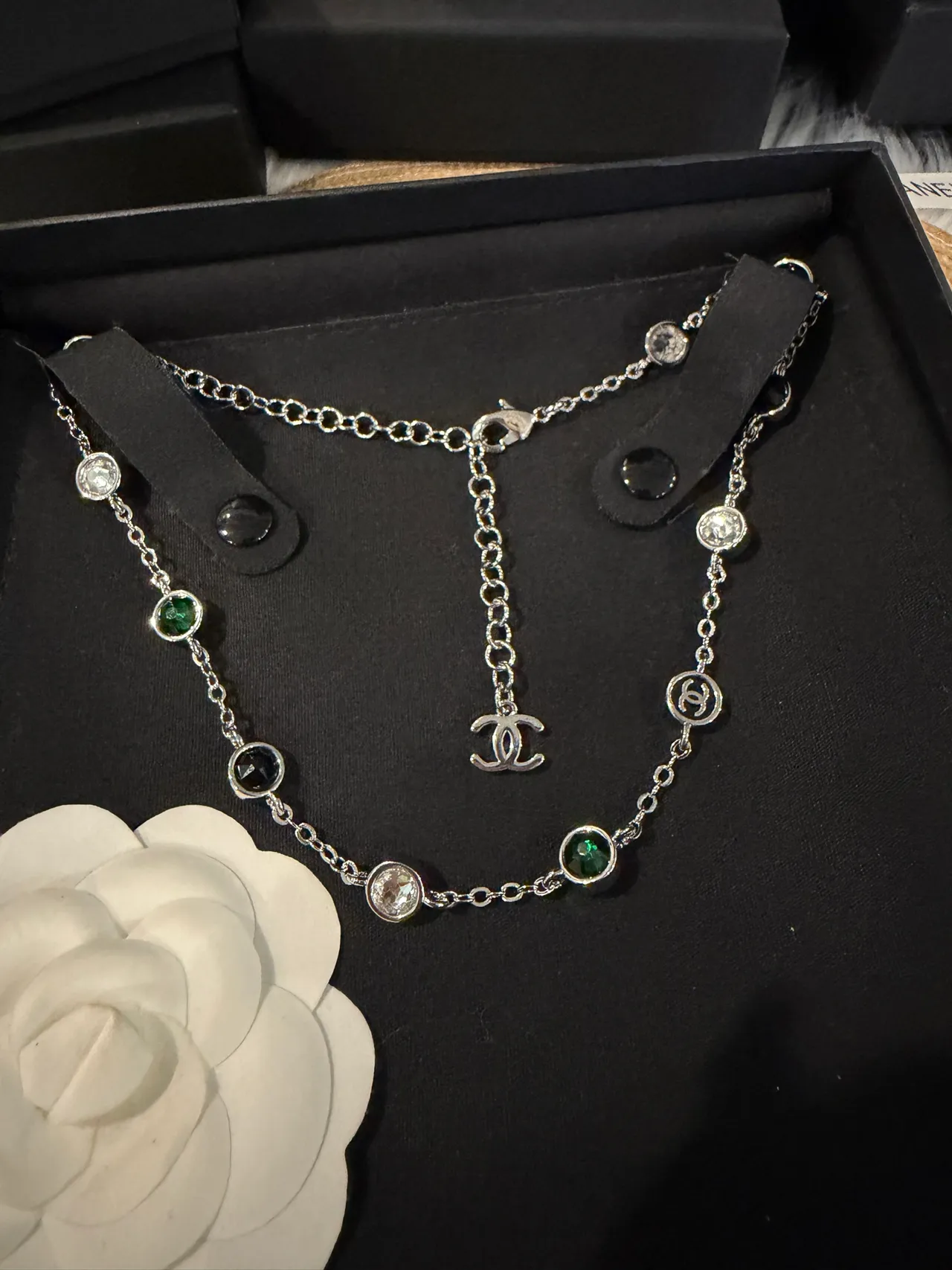 Chanel Multi-Stone Interlocking CC Logo Chain Necklace 6