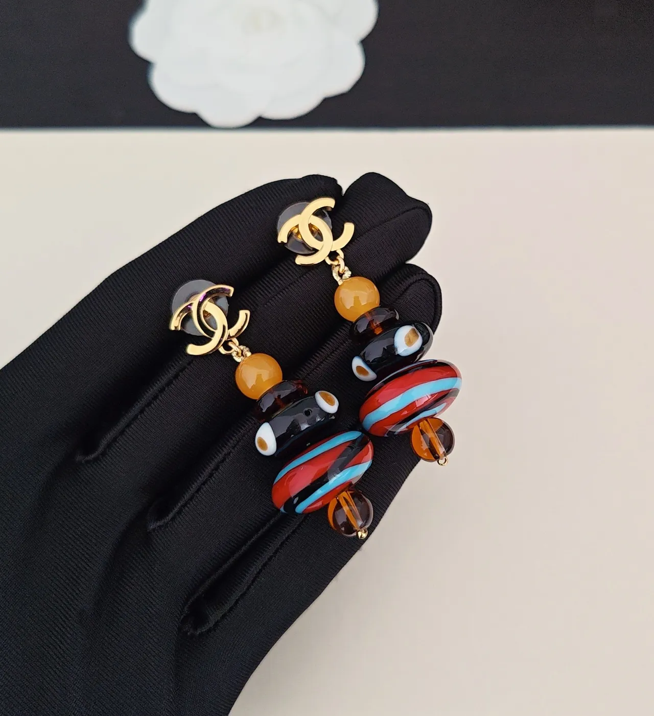 Chanel Multicolor Glass Bead Drop Earrings 3