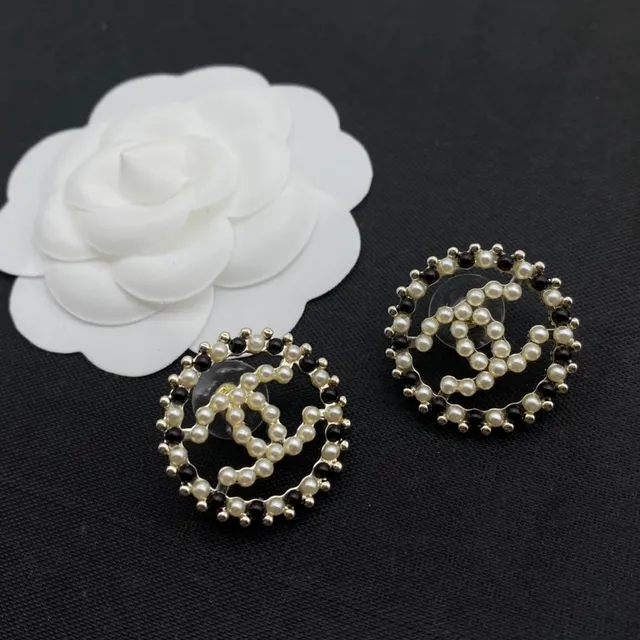 Chanel Pearl and Black Bead CC Logo Stud Earrings 3