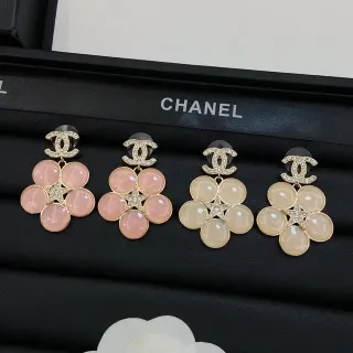 Chanel Pink Beige Floral Cluster Cabochon Stone Earrings