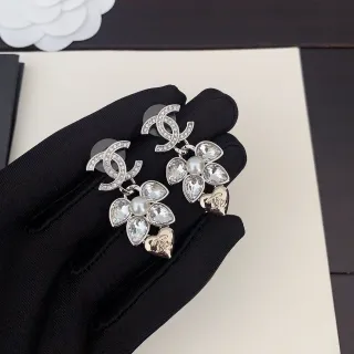 Chanel Silver Gold Interlocking CC Logo Pavé-Crystal Embellished Earrings