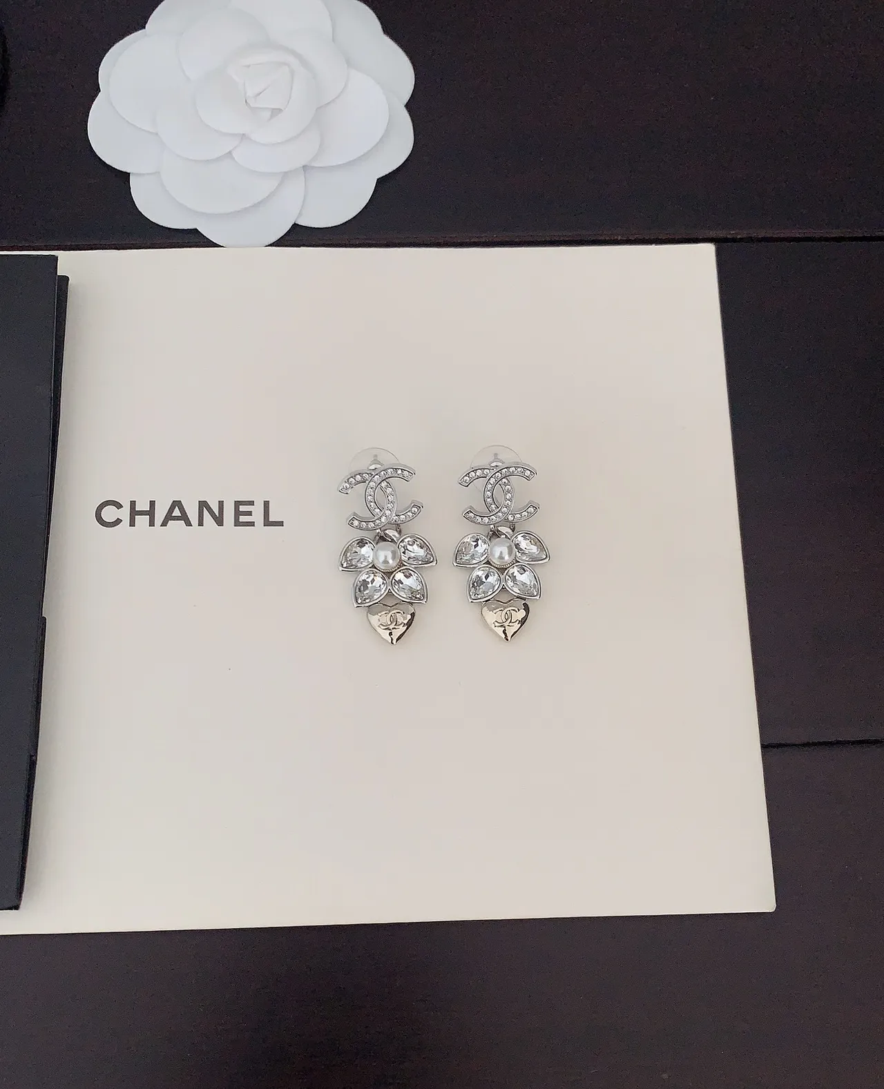 Chanel Silver Gold Interlocking CC Logo Pavé-Crystal Embellished Earrings 4