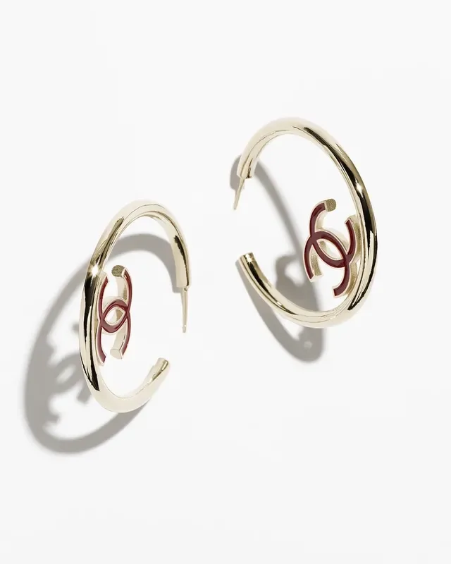 Chanel Silver Red Large Hoop Metal Earrings 6