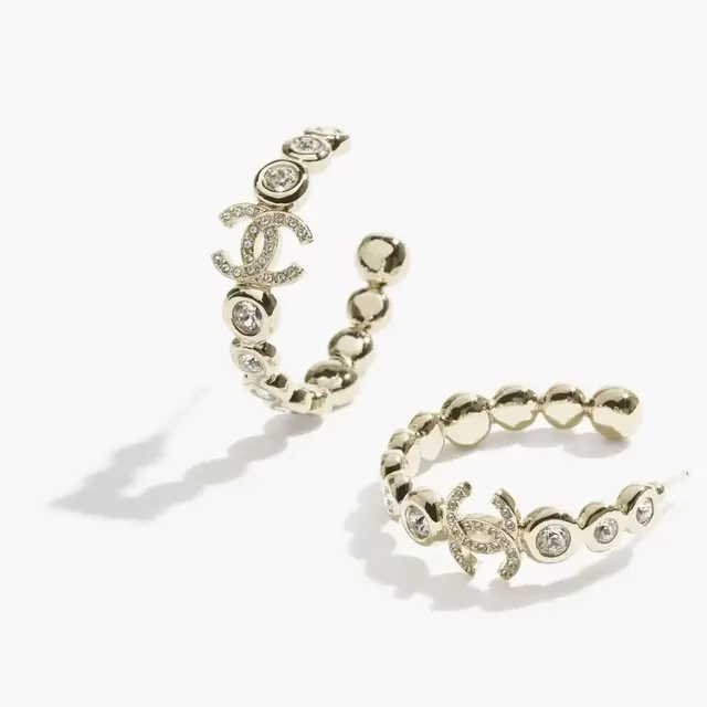 Chanel Aros plateados transparentes silueta de aro cristal-set bezels aretes 6