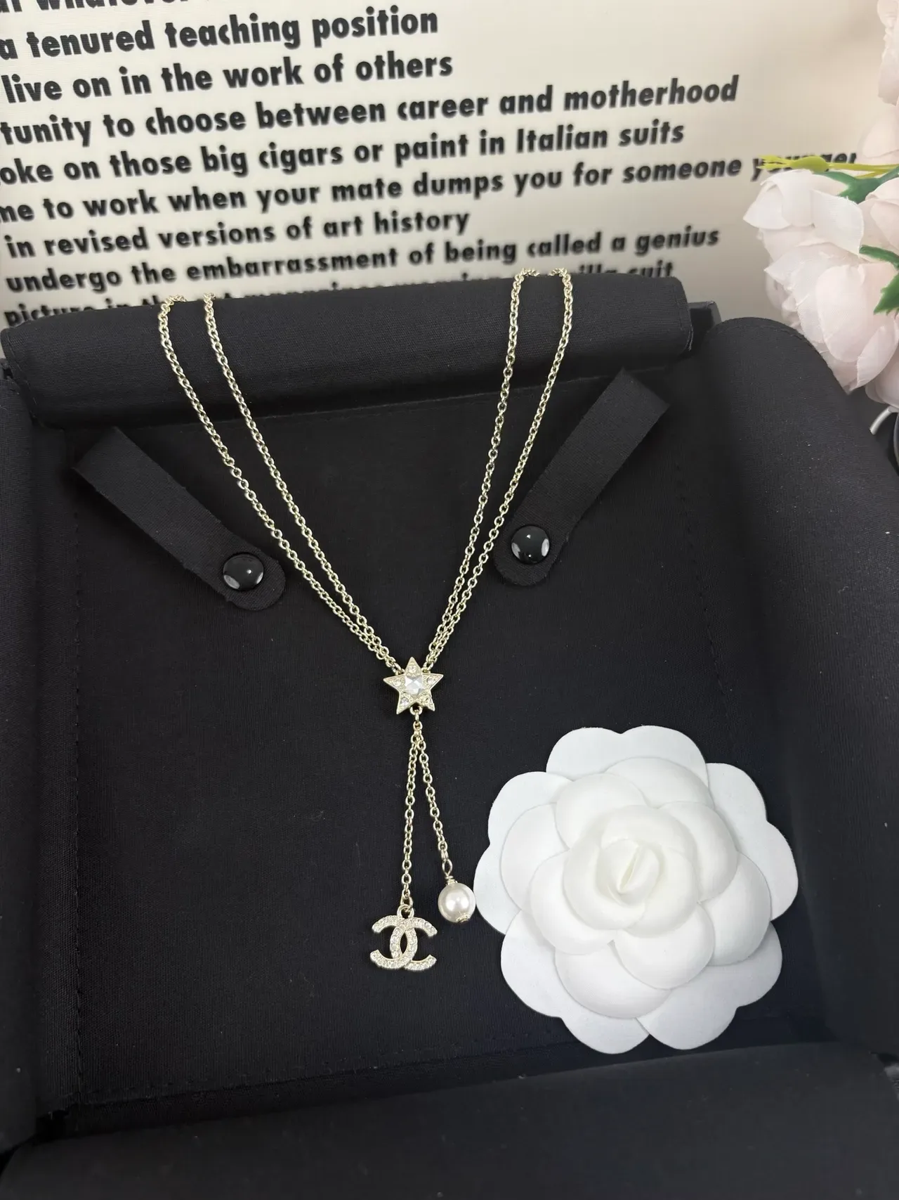 Collier Chanel Star Lariat Or Blanc Chaîne Double Motif 7