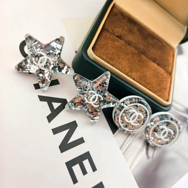 Chanel Star Silver Transparent Glitter-Resin Earrings 2