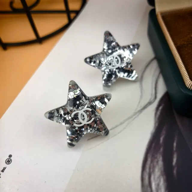 Chanel Star Silver Transparent Glitter-Resin Earrings 5