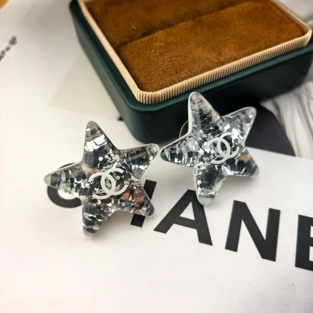 Chanel Star Silver Transparent Glitter-Resin Earrings 6