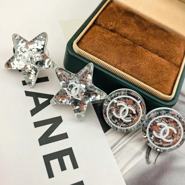 Chanel Star Silver Transparent Glitter-Resin Earrings 7