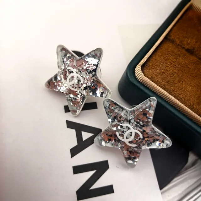 Chanel Star Silver Transparent Glitter-Resin Earrings 8