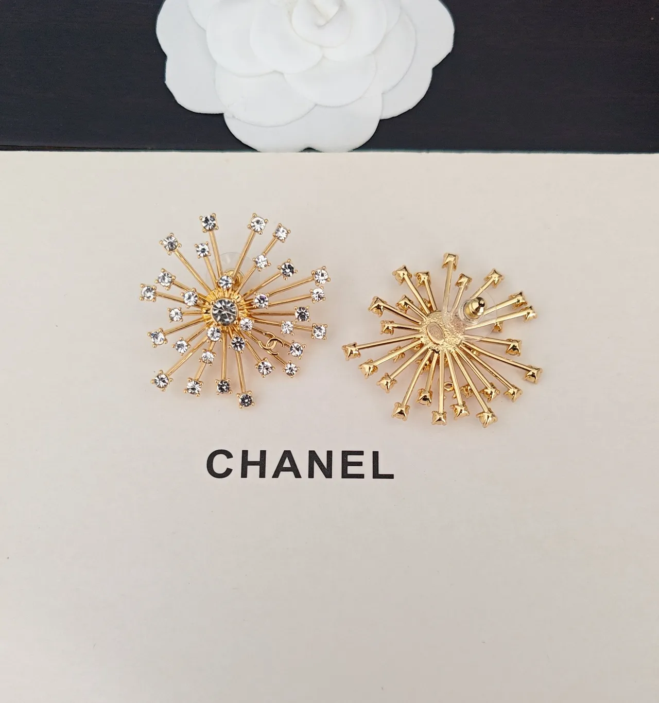 Chanel Sunburst Crystal Gold-Tone Stud Earrings 2