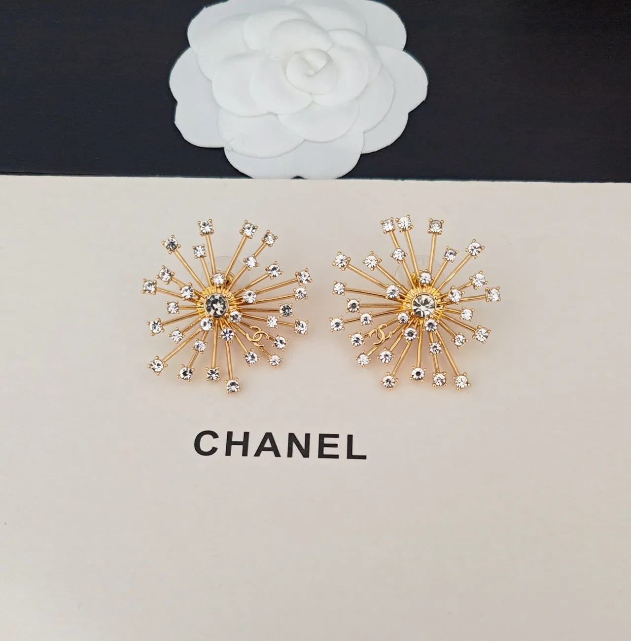 Chanel Sunburst Crystal Gold-Tone Stud Earrings 3
