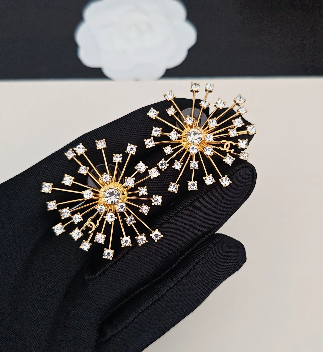 Chanel Sunburst Crystal Gold-Tone Stud Earrings 4