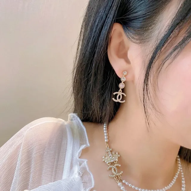 Chanel Triple Bead CC Logo Drop Earrings 2