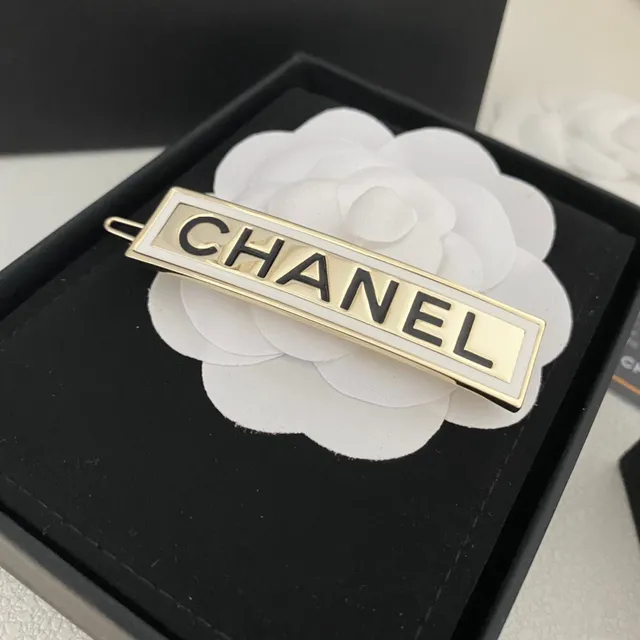 Chanel White Silver Rectangular Logo Bar Enamel-Inset Brooch 4