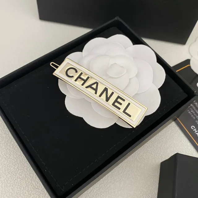 Chanel White Silver Rectangular Logo Bar Enamel-Inset Brooch 5
