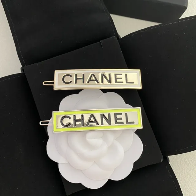 Chanel White Silver Rectangular Logo Bar Enamel-Inset Brooch 6